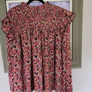 Floral Women's Top - Pink and Black
